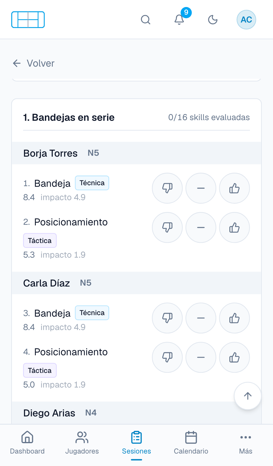 Evaluar una clase en el móvil: peor, igual o mejor para cada jugador y skill